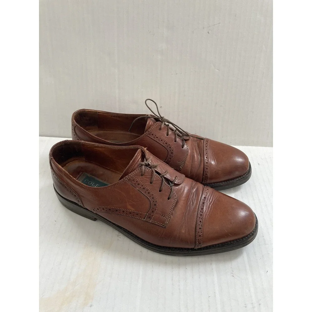 COLE HAAN Mens Size 9 Chestnut Brown Leather Lace Up Oxford Dress‎ Shoes
